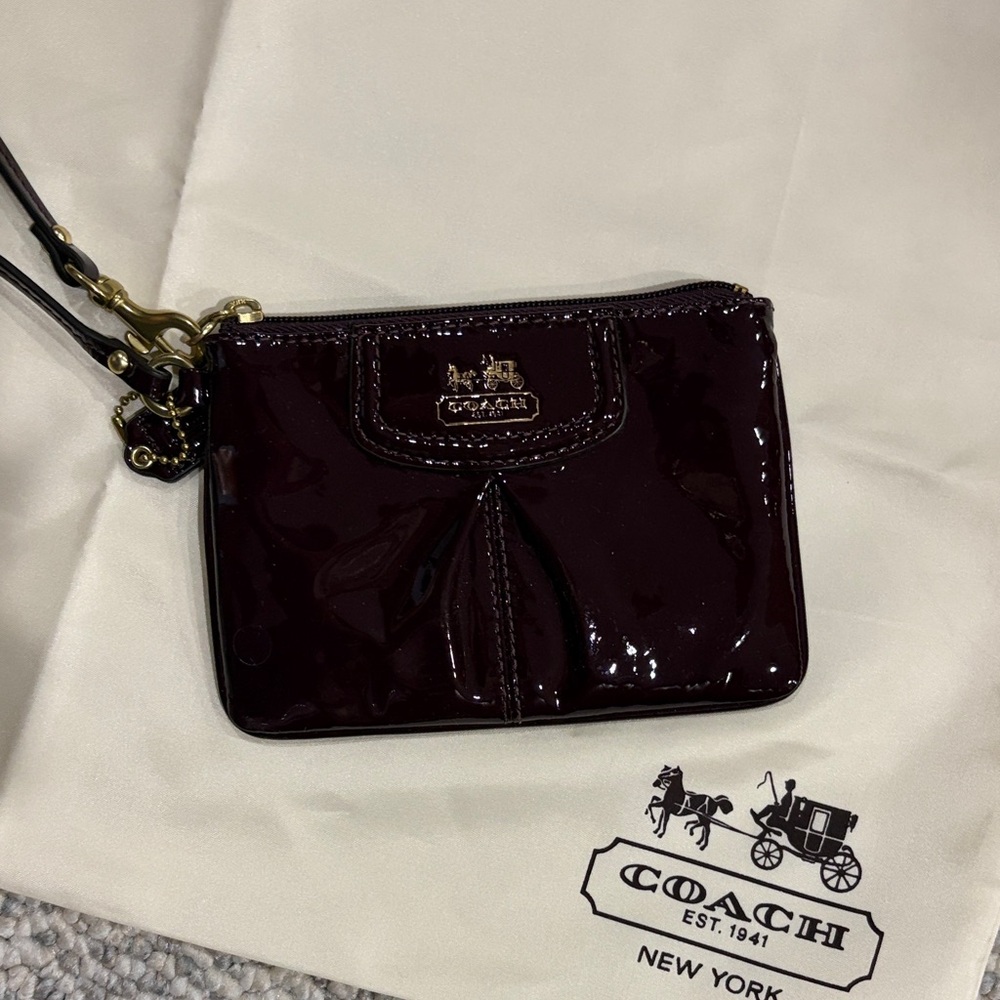 Coach Patent Wristlet in Wine purple Leather